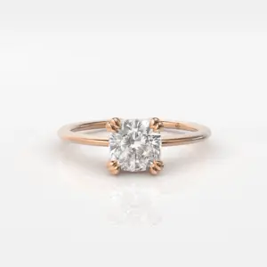 LUNA - טבעת סוליטר שיניים כפולות חתול קושן 1 קראט